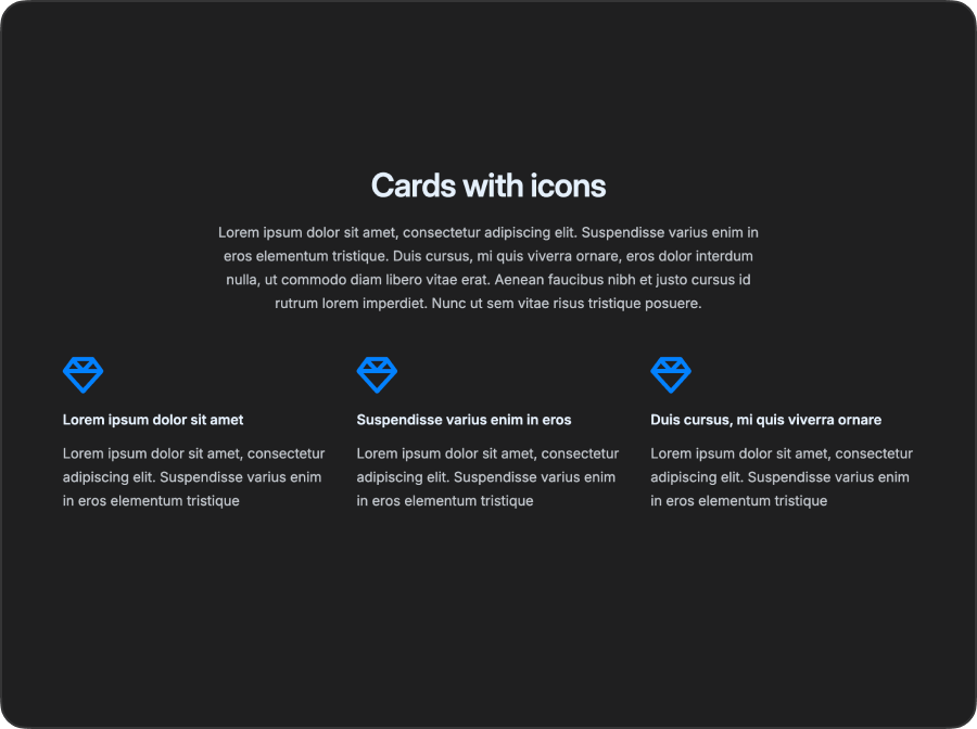 Screenshot of the Cards section