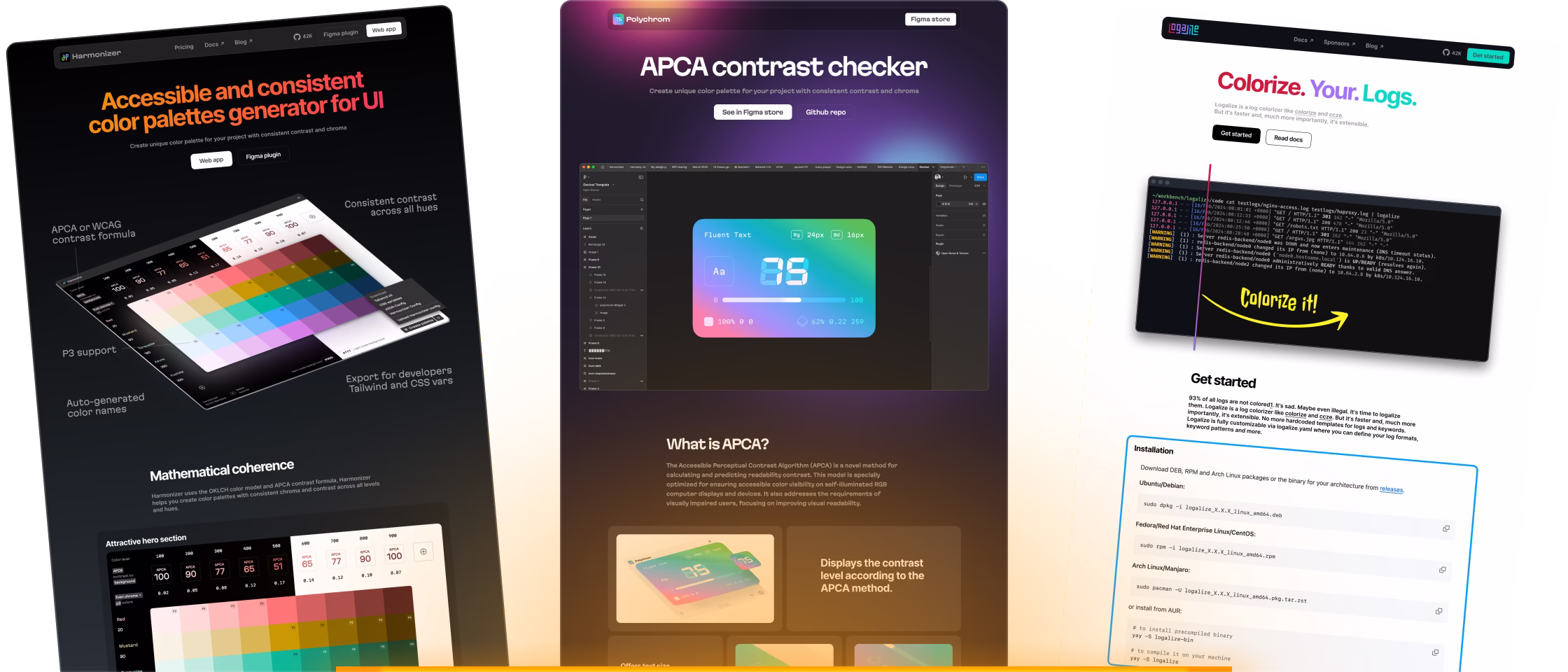 Example of template application to three different websites