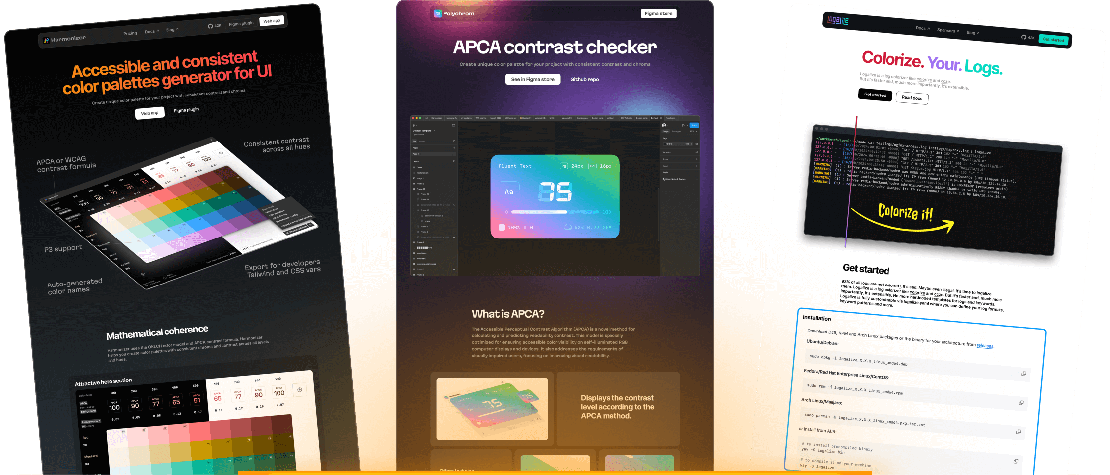 Example of template application to three different websites